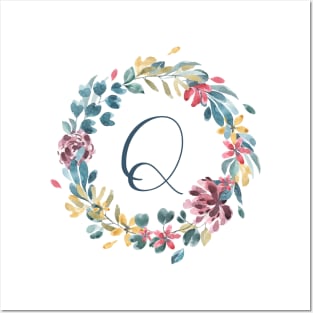 Floral Monogram Q Colorful Full Blooms Posters and Art